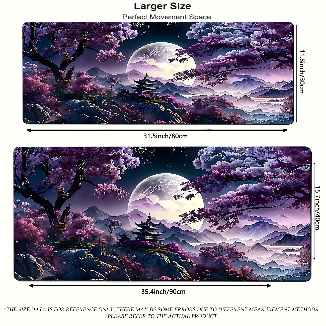 

Vintage Temple Sakura Moon Desk Mat Large Stitched Edge Non-slip Rubber Base Desk Pad Purple Night Landscape Gaming Mouse Pad