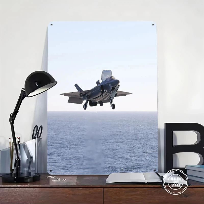 F35 Stealth Landing Tinplate Poster Customized Wall Art Retro Vintage Metal Signs for Fans Modern Home Decoration Ornaments Room