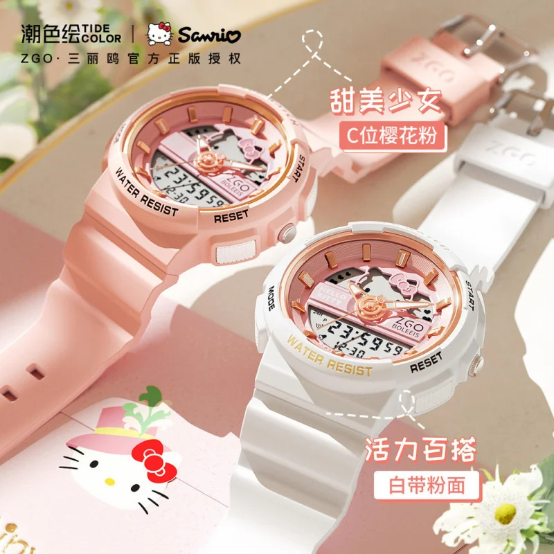 Original ZGO × Hello Kitty Sanrio Quartz Electronic Watch Sports Wristwatch Date Display Waterproof Chronograph for Gift 863