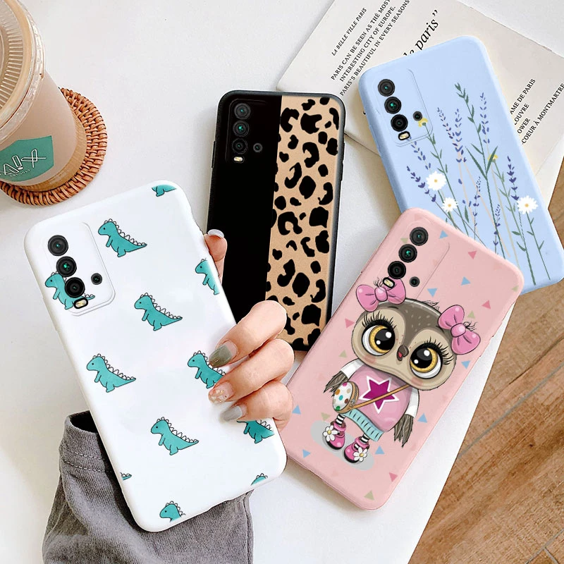 For Redmi 9T Redmi9T Phone Cove Cute Flower Cartoon Dinosaur Back Cover Soft Silicone Phone Case For Xiaomi Redmi 9T Fundas Capa