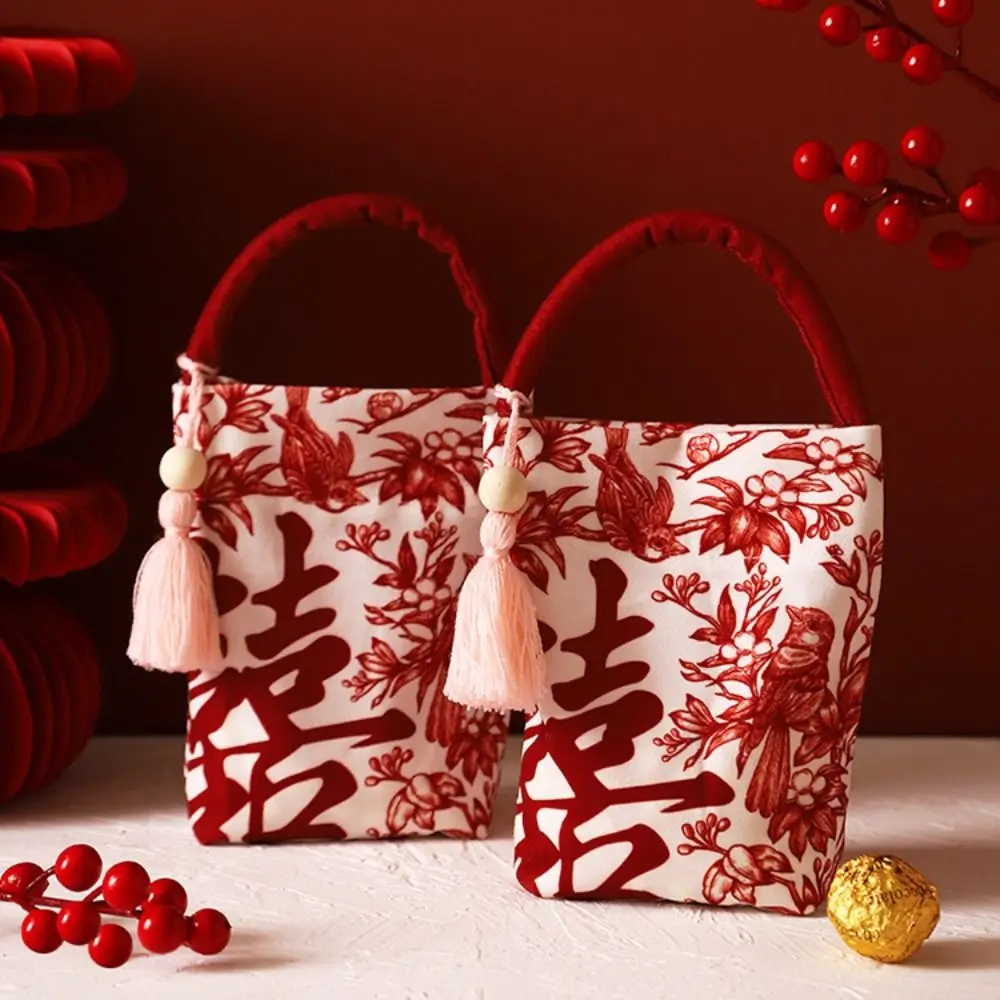 花のお祭り用シュガーバッグ韓国風蝶蘭の花ペンダントキャンバス結び目リストバッグジュエリー梱包袋収納袋