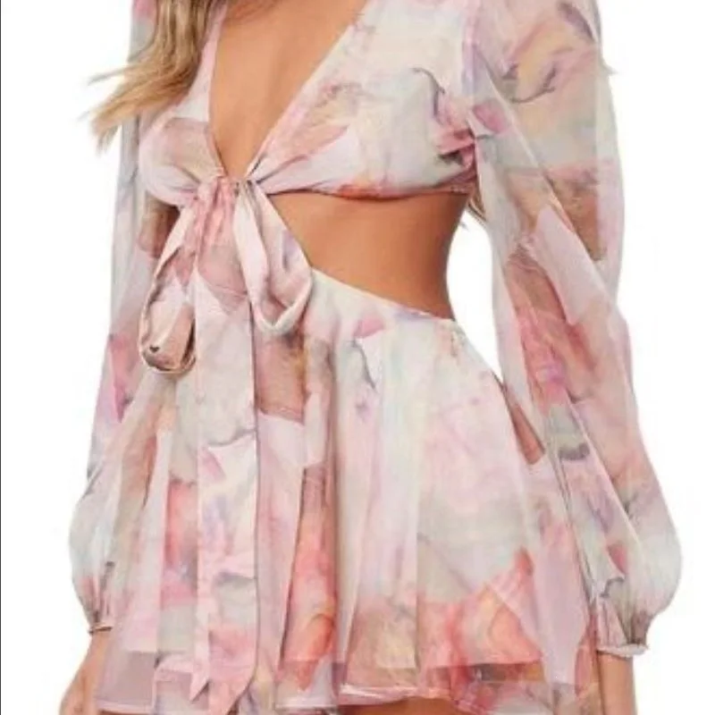 

2026 New Summer Women Casual Jumpsuit Lantern Sleeve Hollow Waist Chiffon Romper Elegant Knotted One Piece Pants Holiday Casual
