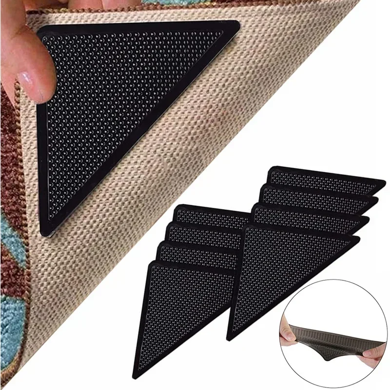 4/8Pcs Triangle Washable Reusable Rug Gripper Anti-skid Rubber Mat Non Slip Patch Tape for Tile Floors Carpets