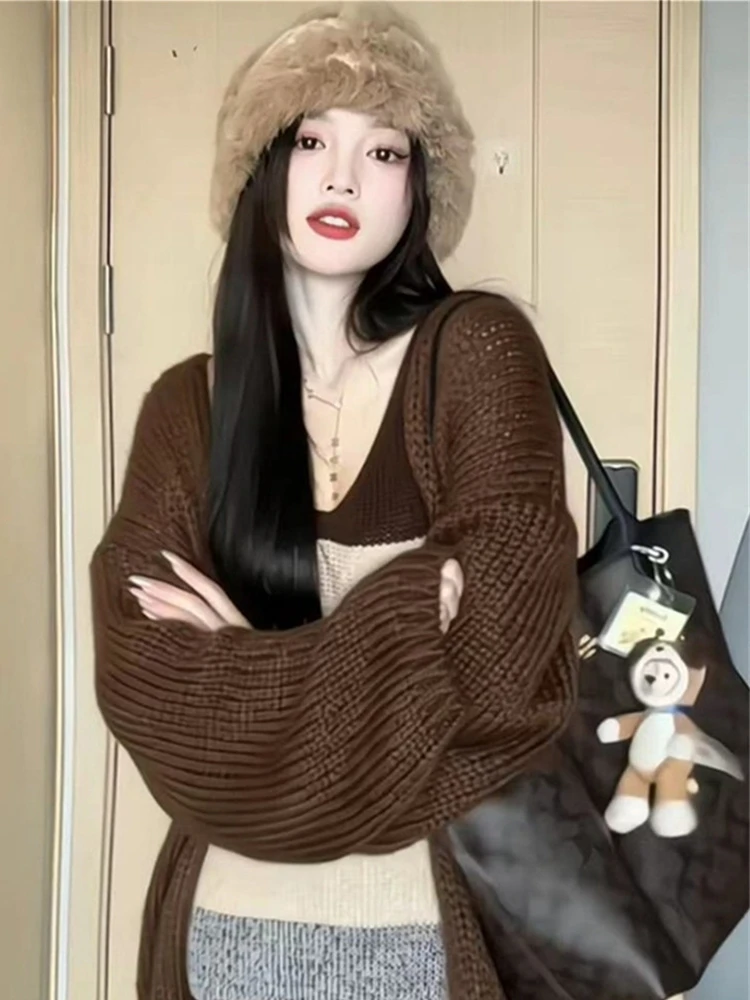 

Autumn Fashion Long Knitted Open Cardigan Beautiful Color Block Gentle Age-Defying Stylish Set Women's Dress Two-Piece Set