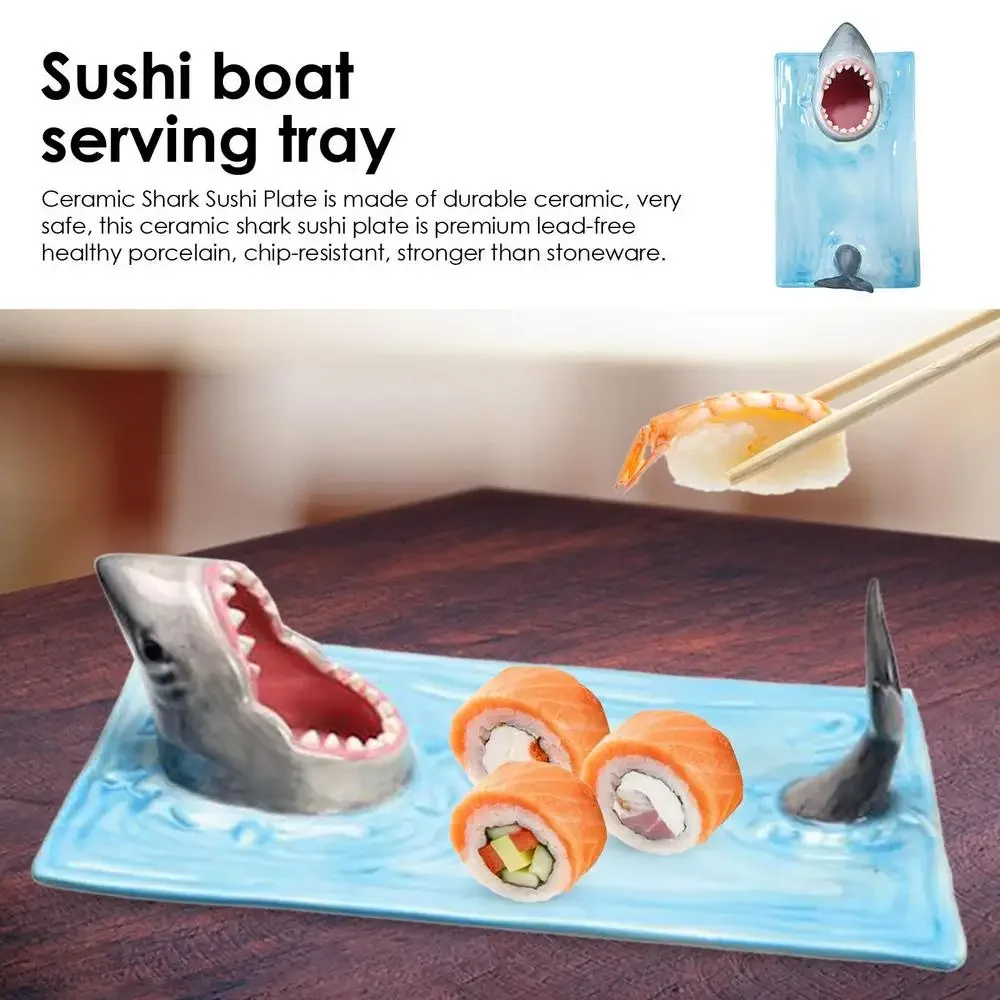 Ceramic Shark Sushi Plate Shark Mounth Shape  Dip Dish Rectangle Dessert Cake Snack Cheese Board Decor Dishplay Kitchen Supplies