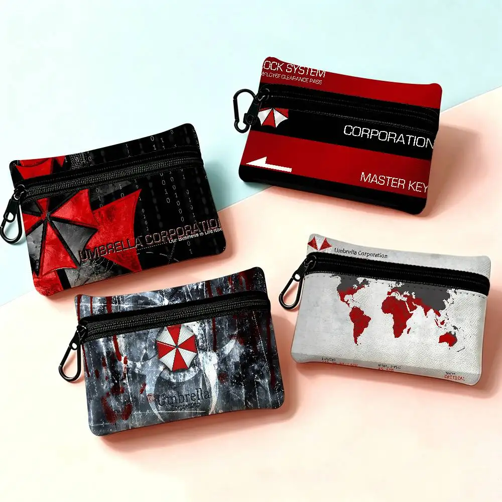 Resident Evil Umbrella Us Troops Portable Oxford Cloth Coin Purse Alloy Carabiner Hook Small Zipper Pouch For Backpack Belt