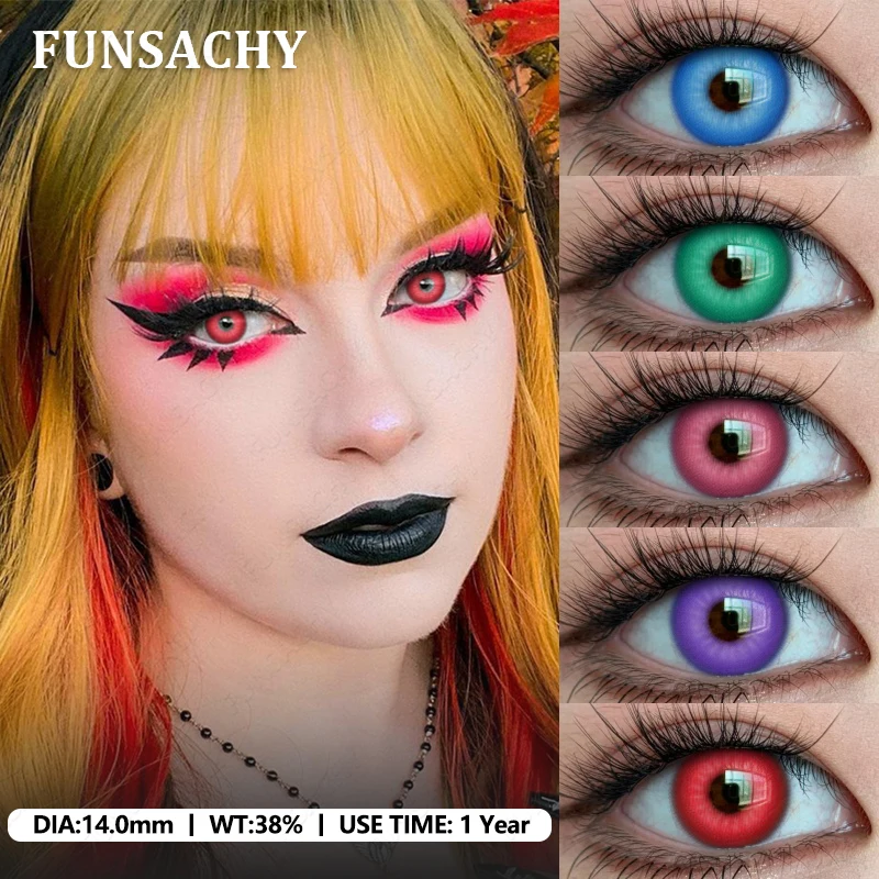 FUNSACHY 1 Paar Bonbonfarbene Cosplay-Kontaktlinsen für Augen, rosa, rote Augen-Make-up-Kontakte, jährliche Schüler, grüne Halloween-Softlens