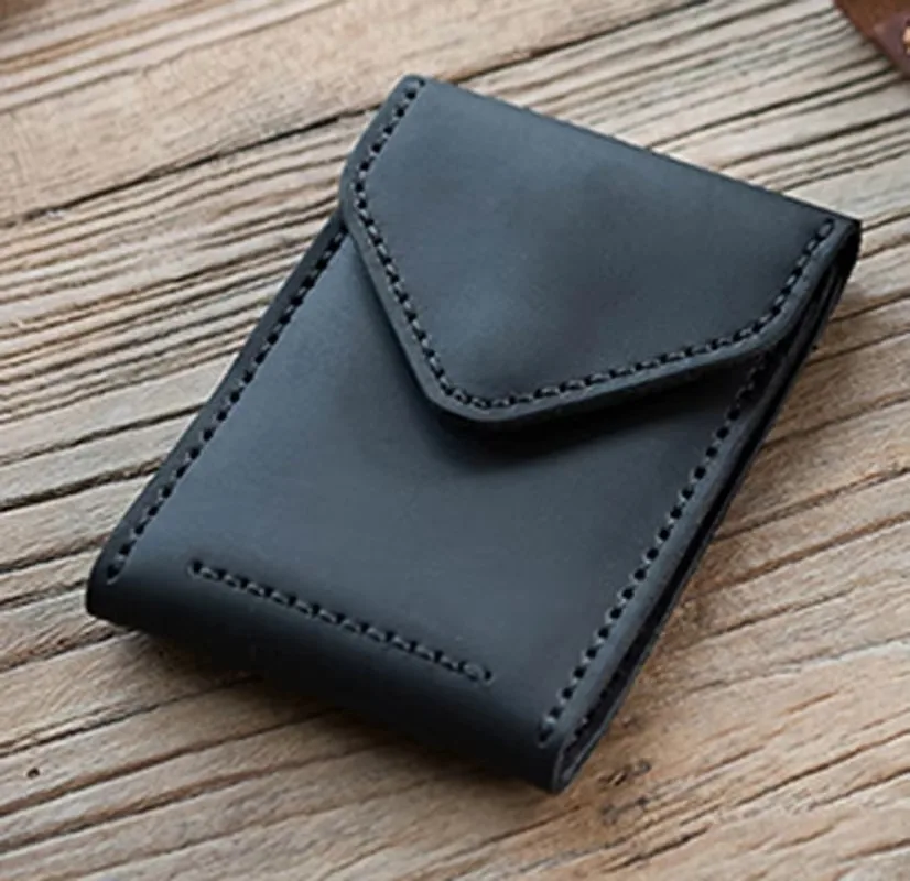 Vintage Handmade Crazy Horse Genuine Leather Card Holder Men's ID Business Card Wallet Driving License Holder