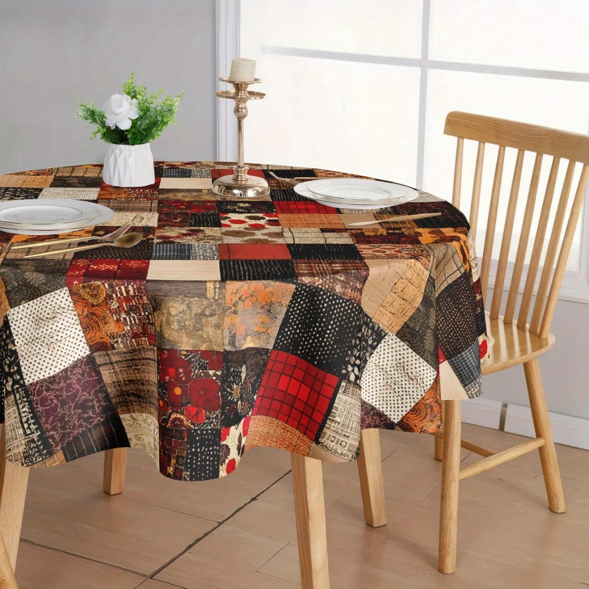 One piece of Bohemian-style polyester tablecloth, featuring a vintage patchwork patternzyc