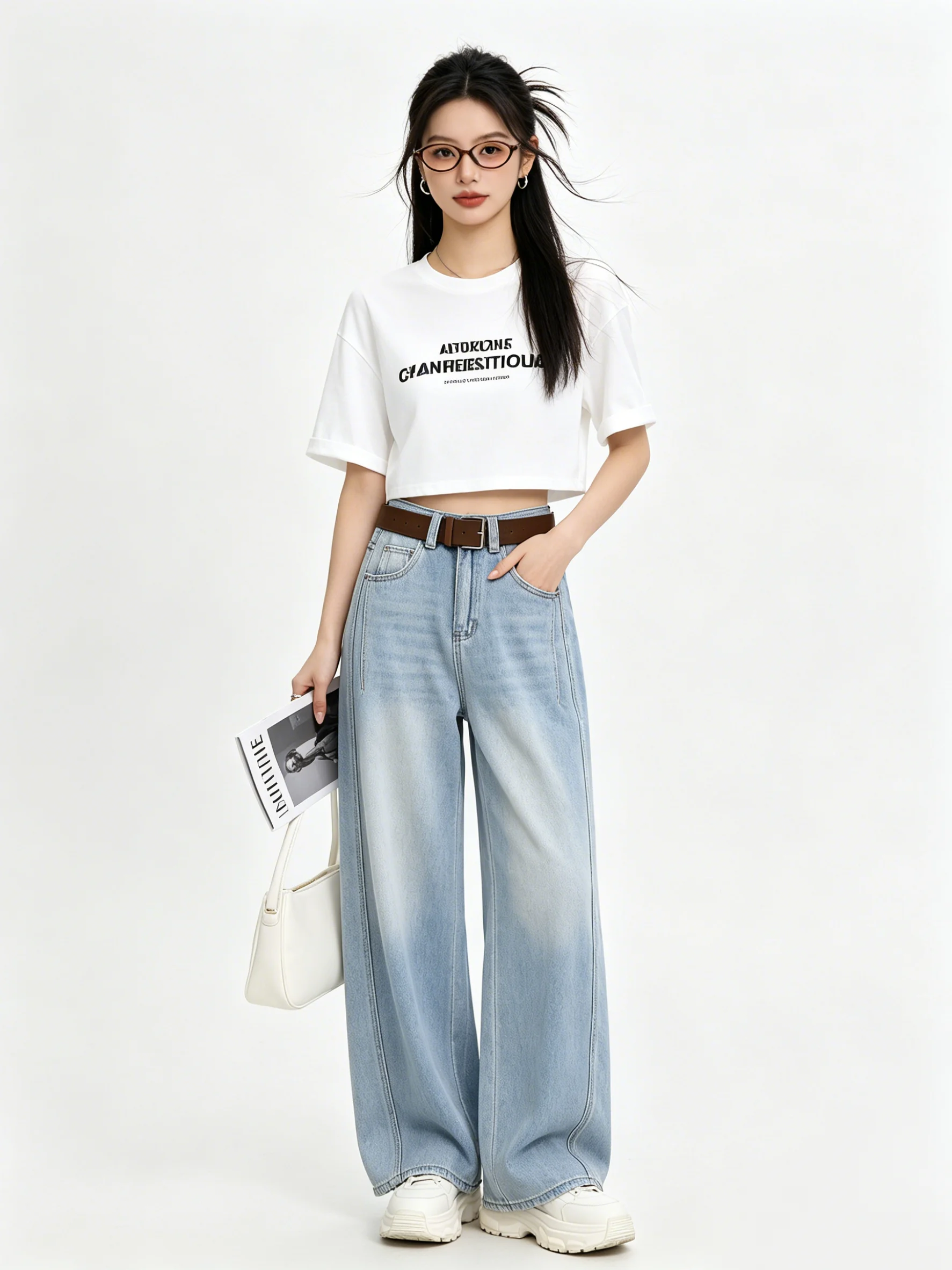 

High Waist Wide Leg Soft Breathable Korean Style Vintage Draped Light Denim Pants Elegant Spring New Style Curved Knife Pants