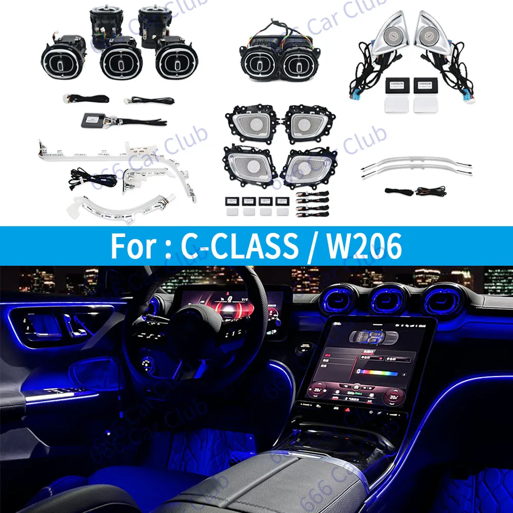 

64 Color Ambient Ligh For Mercedes Benz W206 C-class Car LED Turbine Air Outlet Center Console Light Speake Cover Decorativ Lamp