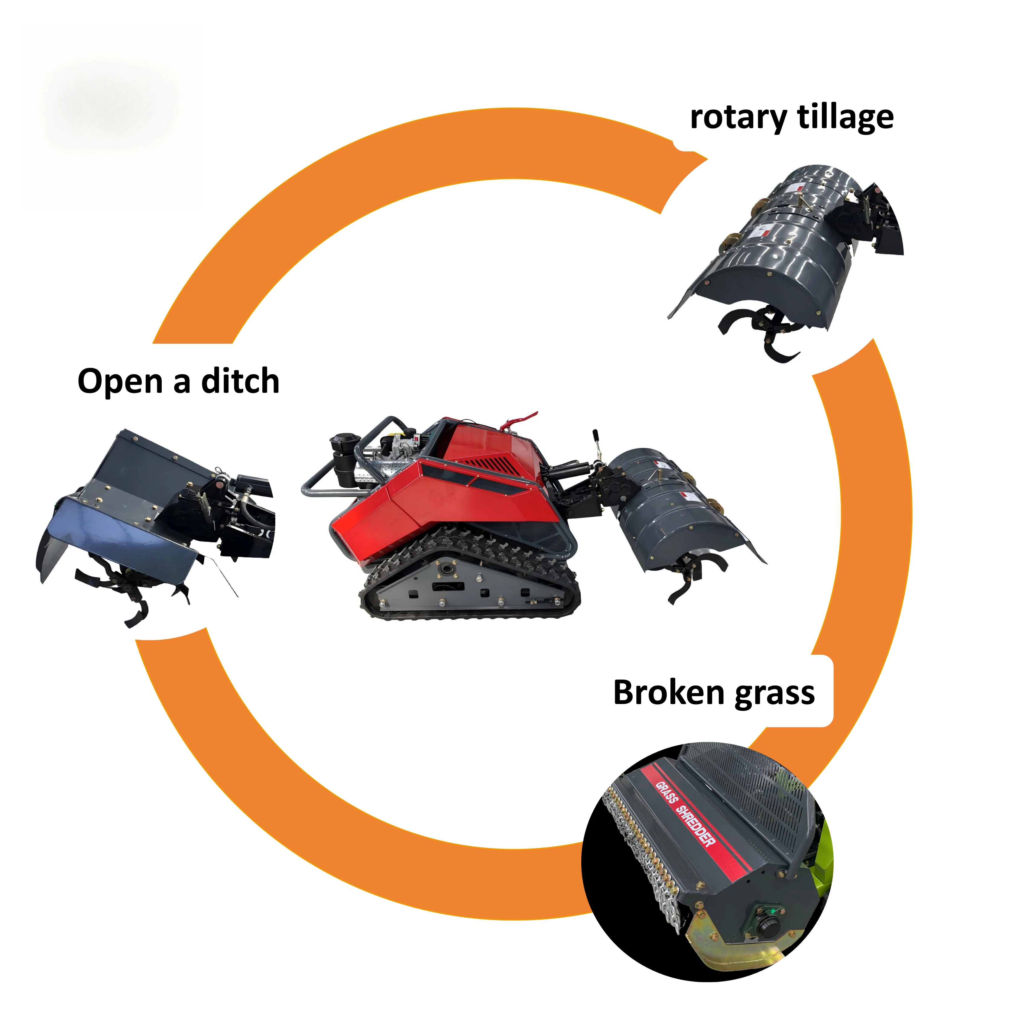 Multifunction Remote Control Crawler Tractor With Lawn Mower and Rotary Tiller for Agriculture and Gardening