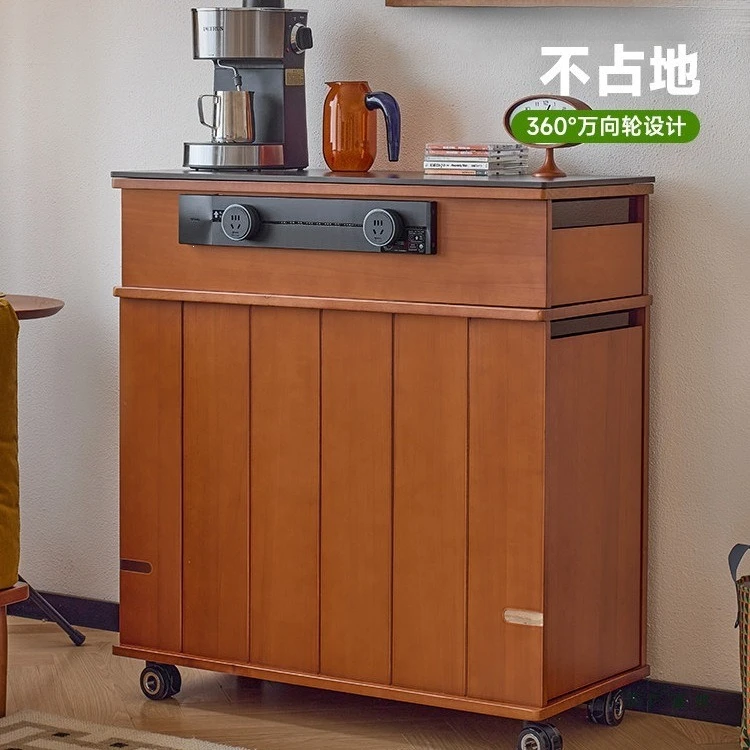medieval solid wood wind, mobile island, separate side cabinet, integrated dining table, small movable