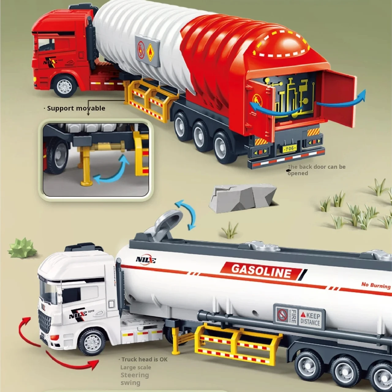 1:50 Cisterna dell'olio per bambini Giocattolo Veicolo da trasporto Ingegneria Modello di auto Simulazione Serbatoio dell'olio camion Auto inerziale Giocattolo Regalo di Natale