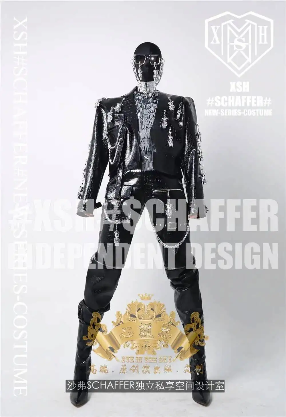 

Set Hui Nightclub Bar Heart Gogo Men's Texture Dark Pendant Suit Men's DS Atmosphere Tour Party Performance Dress Halloween