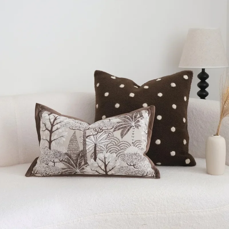 Mid-Century Modern Chenille Cushion Cover Brown Throw Pillow Case Vintage Retro Decorative Square Pillowcase for Sofa Couch