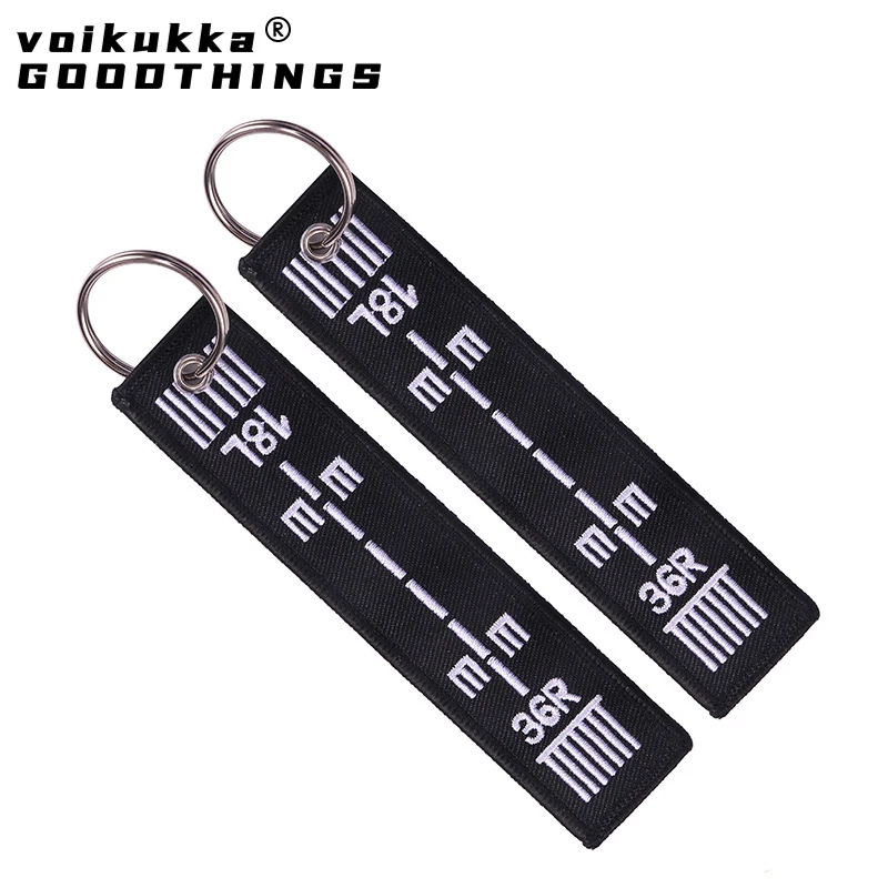 Aviation Gift Double-sided Embroidery Airport Runway Pattern Memorial Key Chain Keychain Rectangle Keyring Wholesale