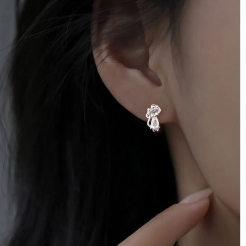 

Женские серьги Sam Panda из стерлингового серебра 925 пробы с котом и цирконием, модные эстетические регулируемые милые ювелирные изделия, подарок, дропшиппинг