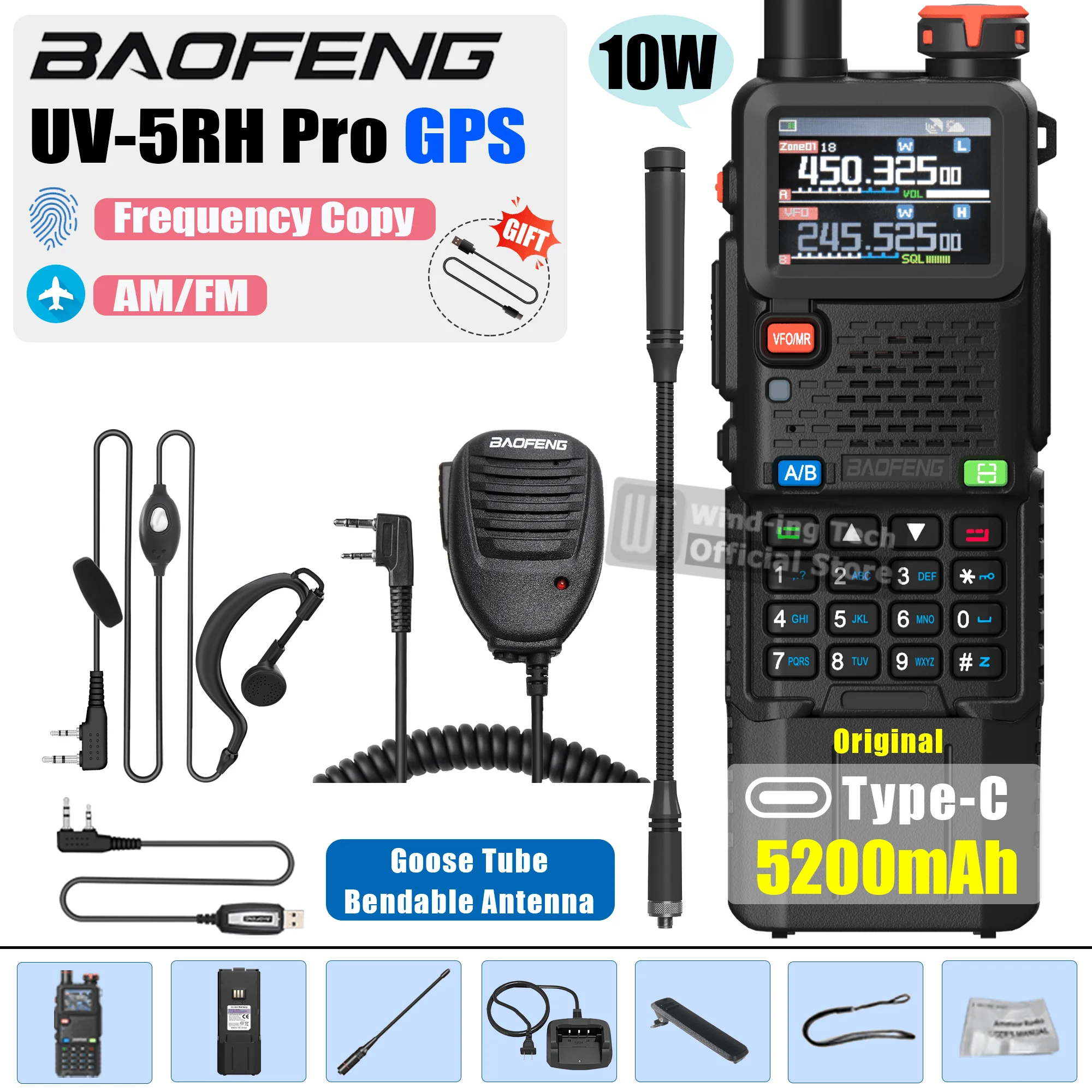 1/2PCS Upgrade Baofeng UV 5RH Pro GPS Walkie Talkie 3000mAh 5200mAh Verlengd Verdikte batterij Frequentie Kopie Type-C Ham Radio - afbeelding 1