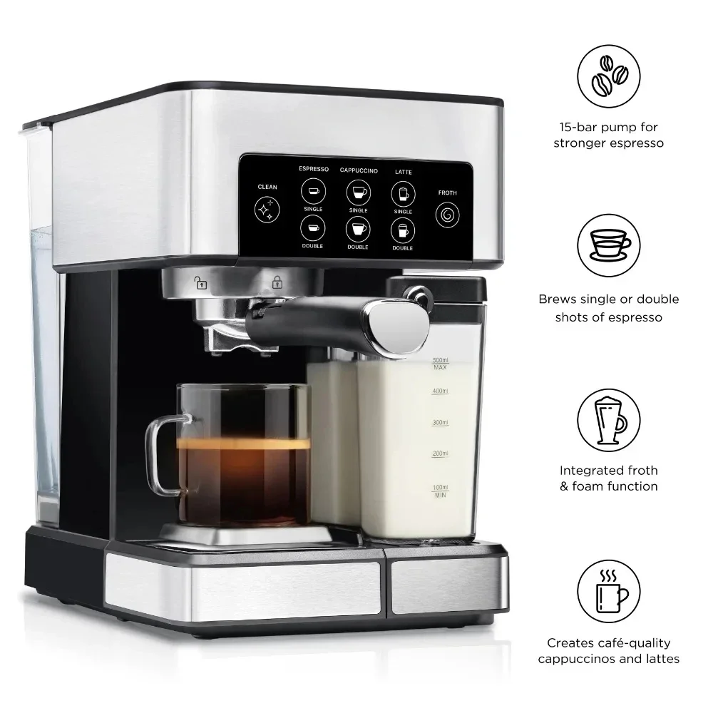 1.8L Barista Pro Espresso, Cappuccino and Latte Machine with Milk Frother, Stainless Steel