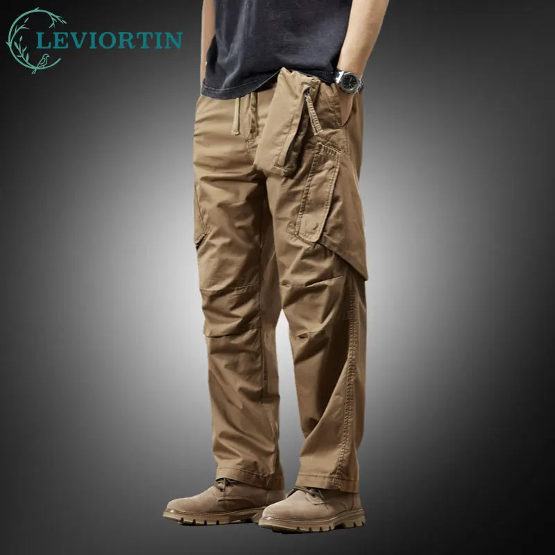 

Мужские летние тонкие хлопковые свободные прямые брюки-карго, уличная одежда, широкие функциональные повседневные удобные рабочие брюки с несколькими карманами