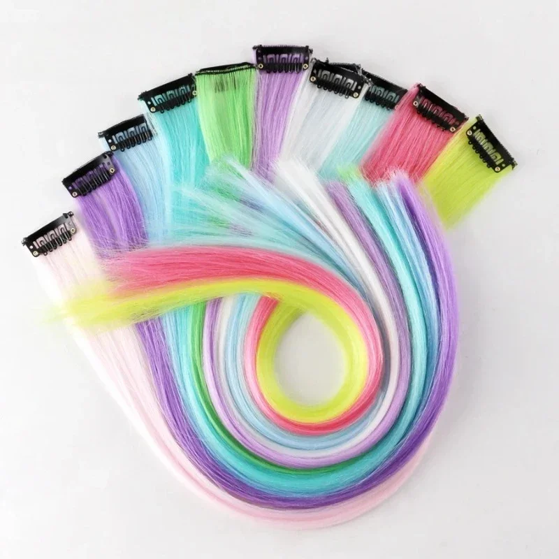 1 stks/UV Glow Clip in Hair Extensions 20 inch Kleurrijke Synthetische Haarstukje Geen Spoor Onzichtbare Clips voor Vrouwen Rave party