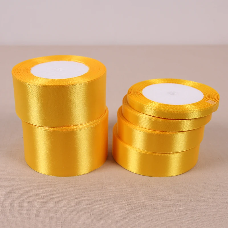 25Yards Gold Yellow Silk Satin Ribbon 6/10/15/25/40/50mm Party Home Wedding Decoration Gift Wrapping Christmas DIY Material