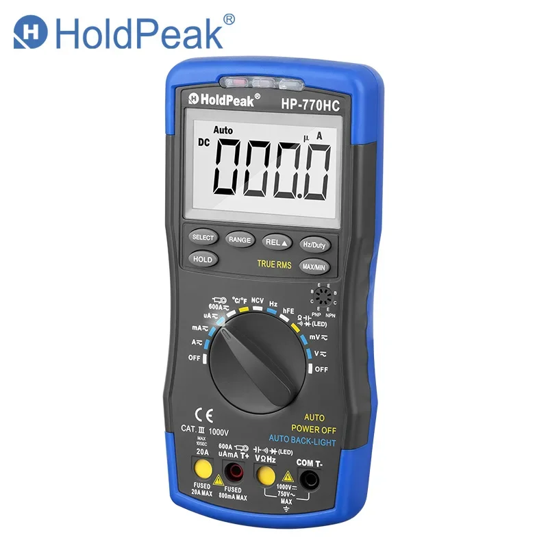 HoldPeak Multimetro  HP-770HC True RMS Auto Ranging Digital Multimeter with NCV Feature  Temperature/Frequency/Duty Cycle Test