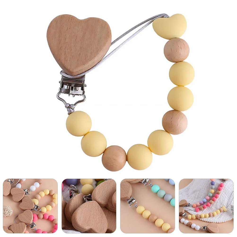 

Силиконовая цепочка для соски с бусинами, зажим для прорезывания зубов, прочный деревянный зажим премиум-класса для детской коляски, держатель для прорезывания зубов, зажим для соски