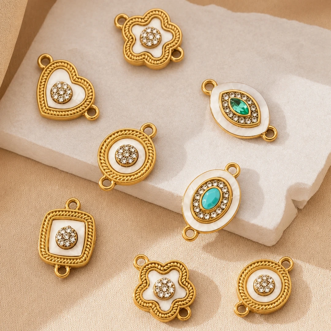 2pcs Stainless Steel  Rhinestone Charms Double Connector Charms Links Crystal Pendants for diy Earring Necklace Bracelet Making