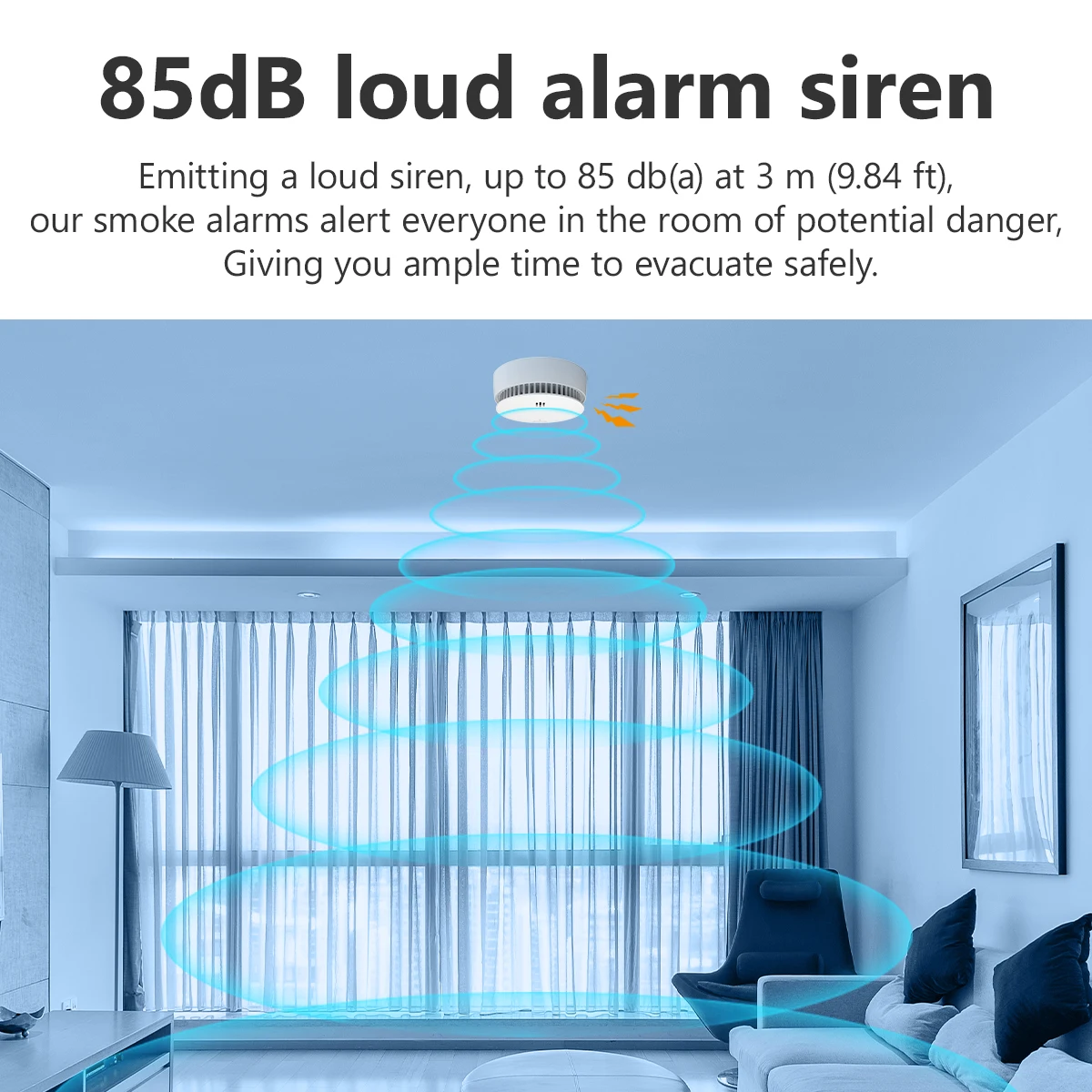 IMOU แบบสแตนด์อโลน SMOKE ALARM เซ็นเซอร์ควัน 10 ปีแบตเตอรี่ลิเธียมดําเนินการ 85DB Buzzer แมลงน้ํา Wapor PROOF Home Security