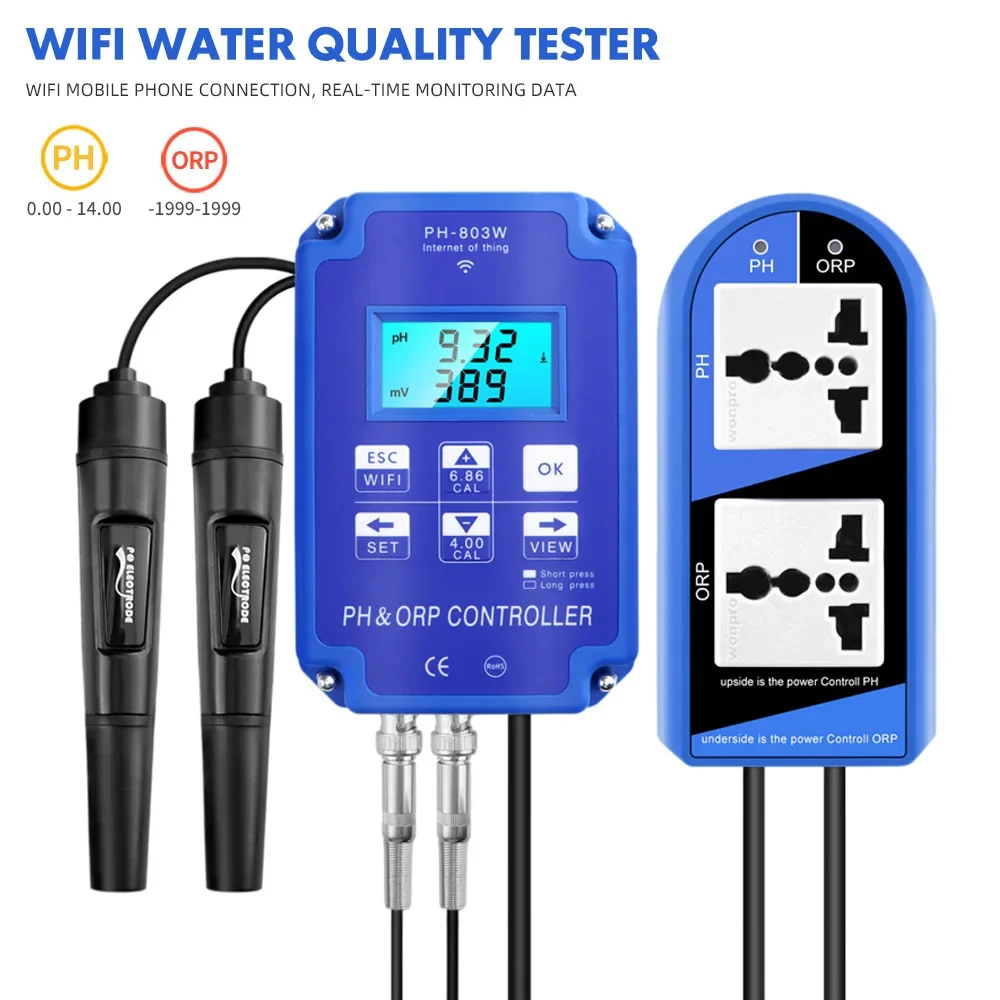 

Digital WiFi PH Meter ORP Controller Wifi Water Quality Tester Controller Electrode BNC Probe for Hydroponic Aquarium