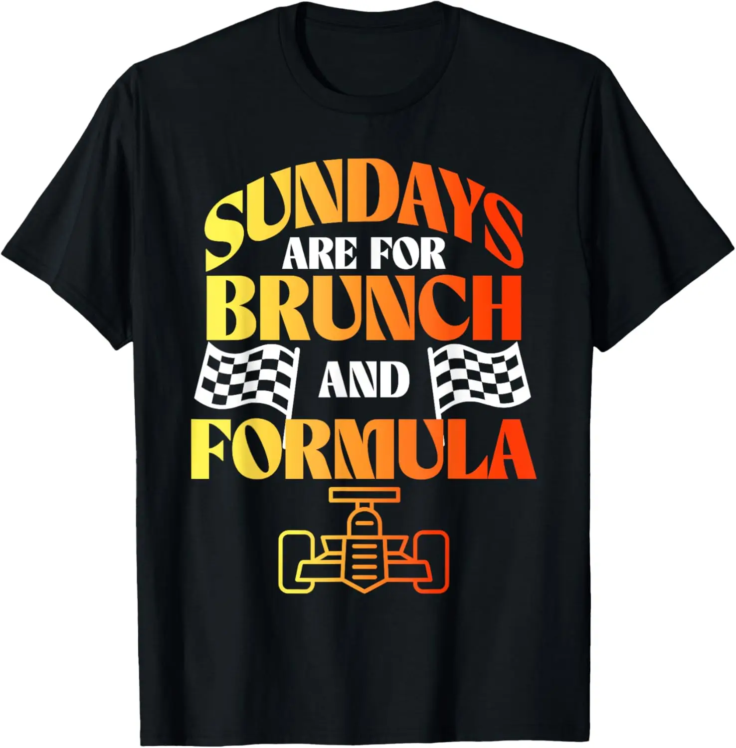 Los domingos son para Brunch y camiseta con bandera a cuadros de carrera de automóviles de fórmula