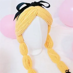 Children Baby Girl Princess Cosplay Long Hair Pigtail Braid Wig Hat Cap Winter Knitted Infant Kids Hats Caps Photographic Props