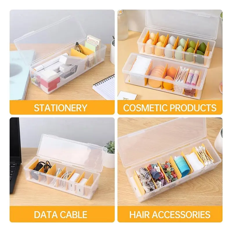 DT19 3X Clear Cable Organizer Box with Lid, Cable Cord Storage Organizer, 11.81x3.93x2.75 Inches, for Office Desk Travel