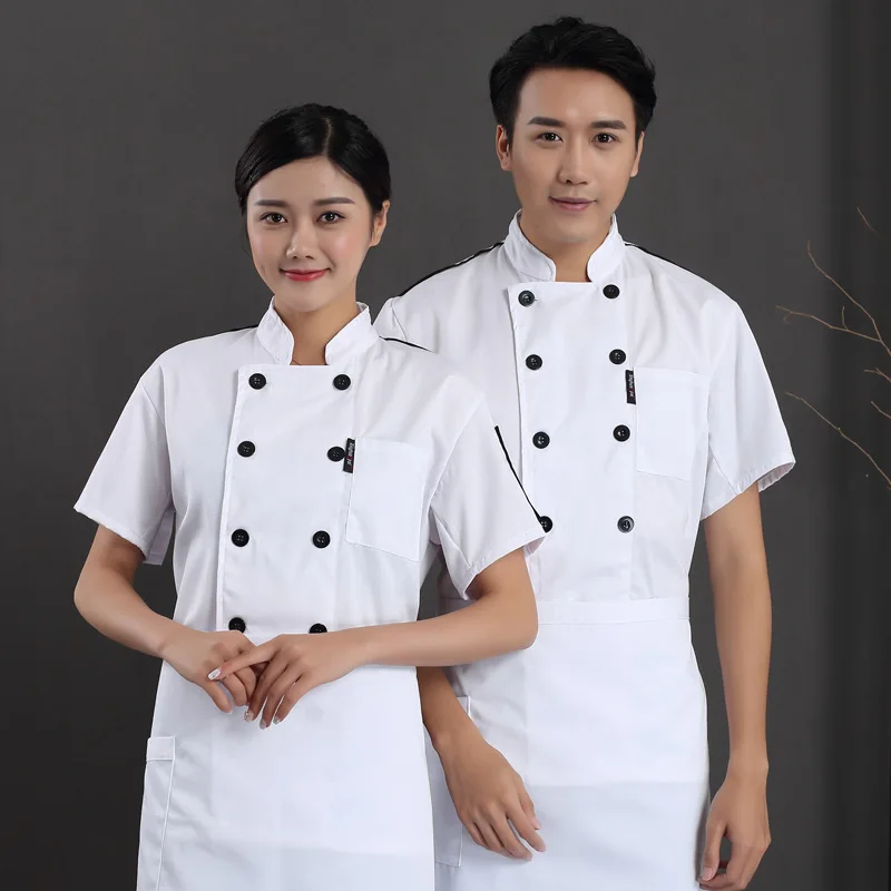 Uniforme do chef do hotel, roupa de trabalho da cozinha e da cantina, cozimento do bolo, alimento ocidental, homens e mulheres, verão