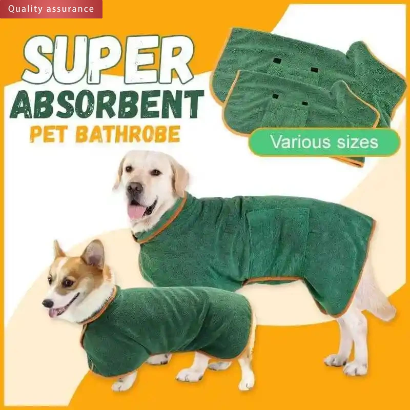 Microfiber Pet Bathrobe | Fast Drying, Absorbent Soft Towel, Adjustable Grooming Coat for Dogs of All Sizes