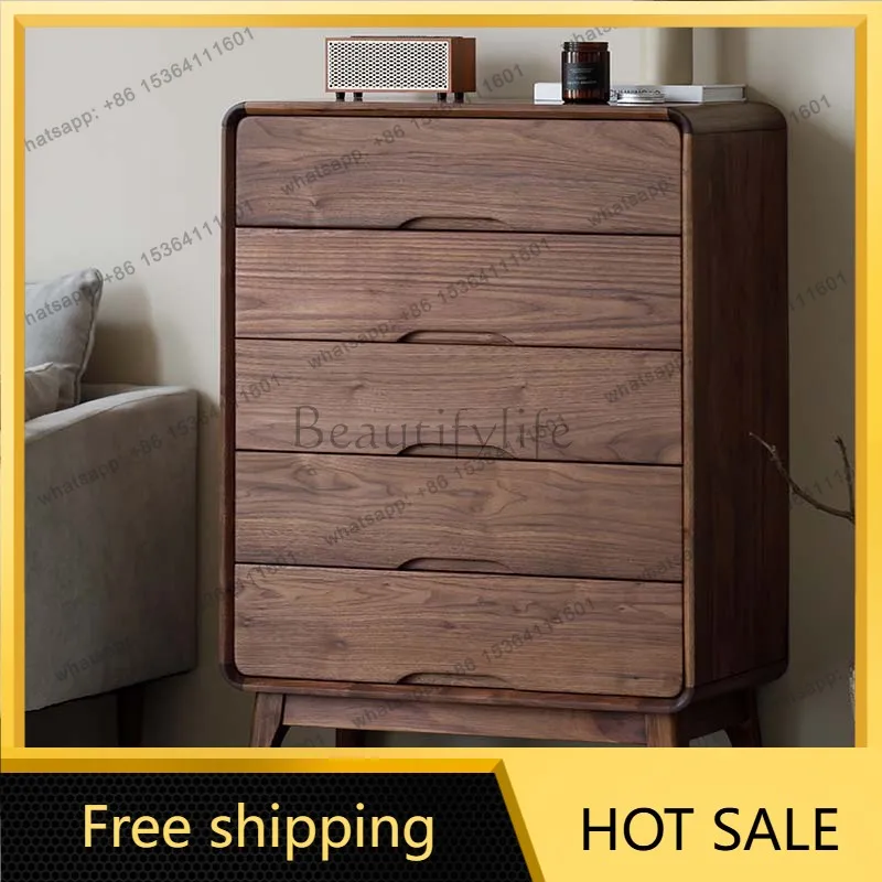 Factory Direct Sales North American black walnut five-drawer cabinet for modern minimalist solid wood storage