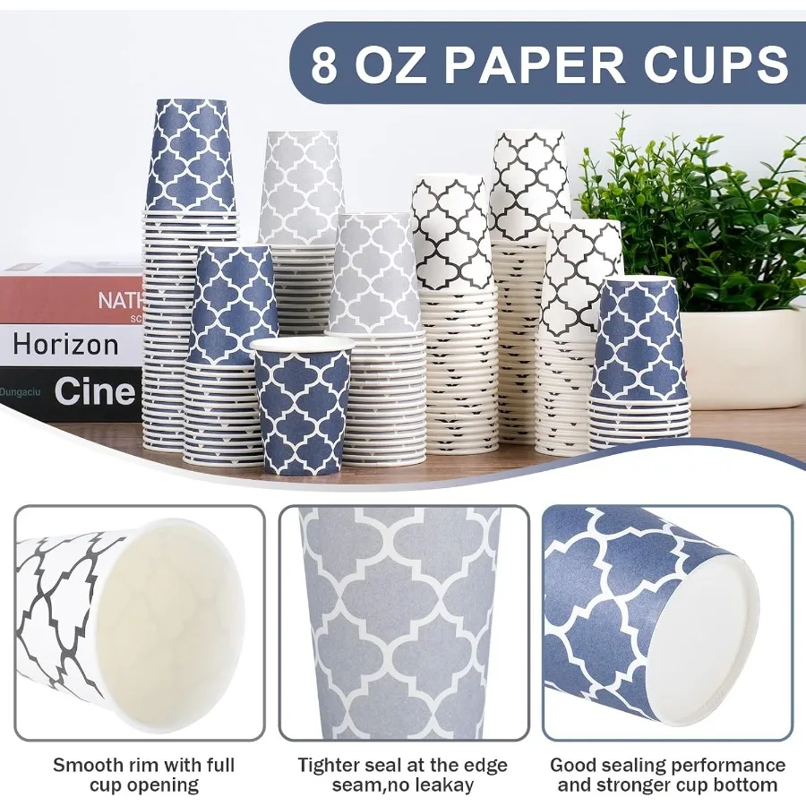 300 Pack Paper Cups 8 oz Disposable Coffee Cups 8 OZ Colourful Hot Cold Beverage Drinking Cups for Office Party Home Picnic Eve