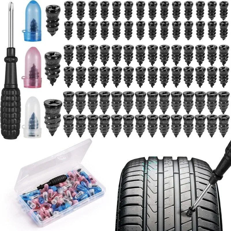 85pcs/box Tire Repair Screws Puncture Set Vacuum Car Tyre Repair Rubber Nail Set Tubeless Repair Tools Kit for Motorcycle Truck