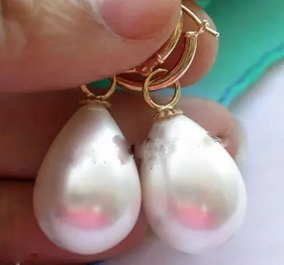 

women's Hot selling LARGE 12x16MM DRIP WHITE SOUTH SEA SHELL PEARL DANGLE EARRING