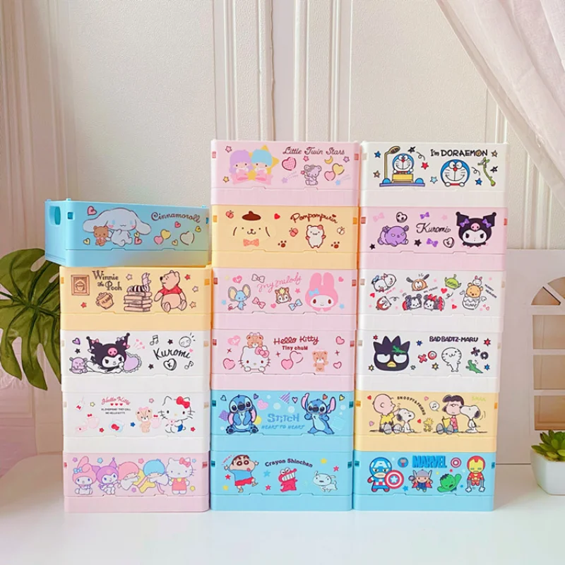 Kawaii Sanrio składane pudełko do przechowywania Anime Cartoon Hello Kitty Kuromi Melody Cinnamoroll Anime stół peryferyjny do układania w stosy