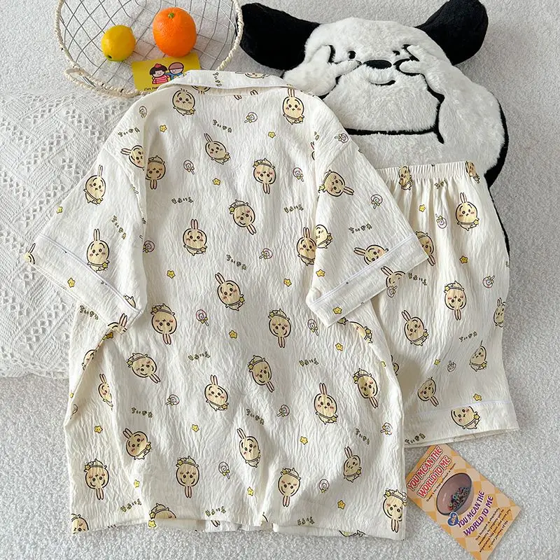 Cartoon Chikawas Hachiware Pajama Girls Summer Short-Sleeved Shorts Cute Usaqi Home Clothes Suit Women's Thin Casual Nightwear
