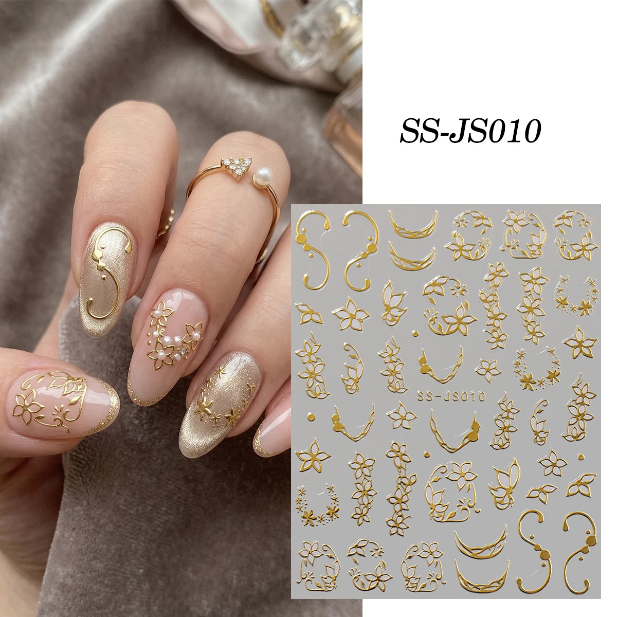 6 Goldrand-Blumen-Nagelaufkleb – Nail Art Rose Gold Bewertung und Preis