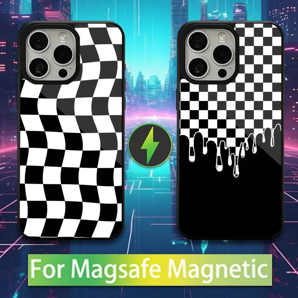 

Black And White Grid Phone For iPhone 17,12,11,16,15,13,14,Pro,Max,Plus,Mini, For Magsafe,Magnetic Wireless Charging Case
