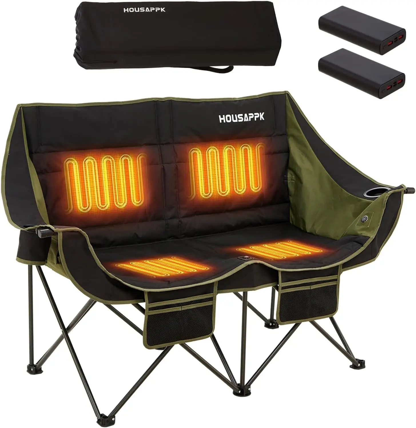 Camping Chair with Two 20000mAH Battery Pack，Double Camp Supports 550 lbs for Adults，Folding Heated Chairs Outdoor