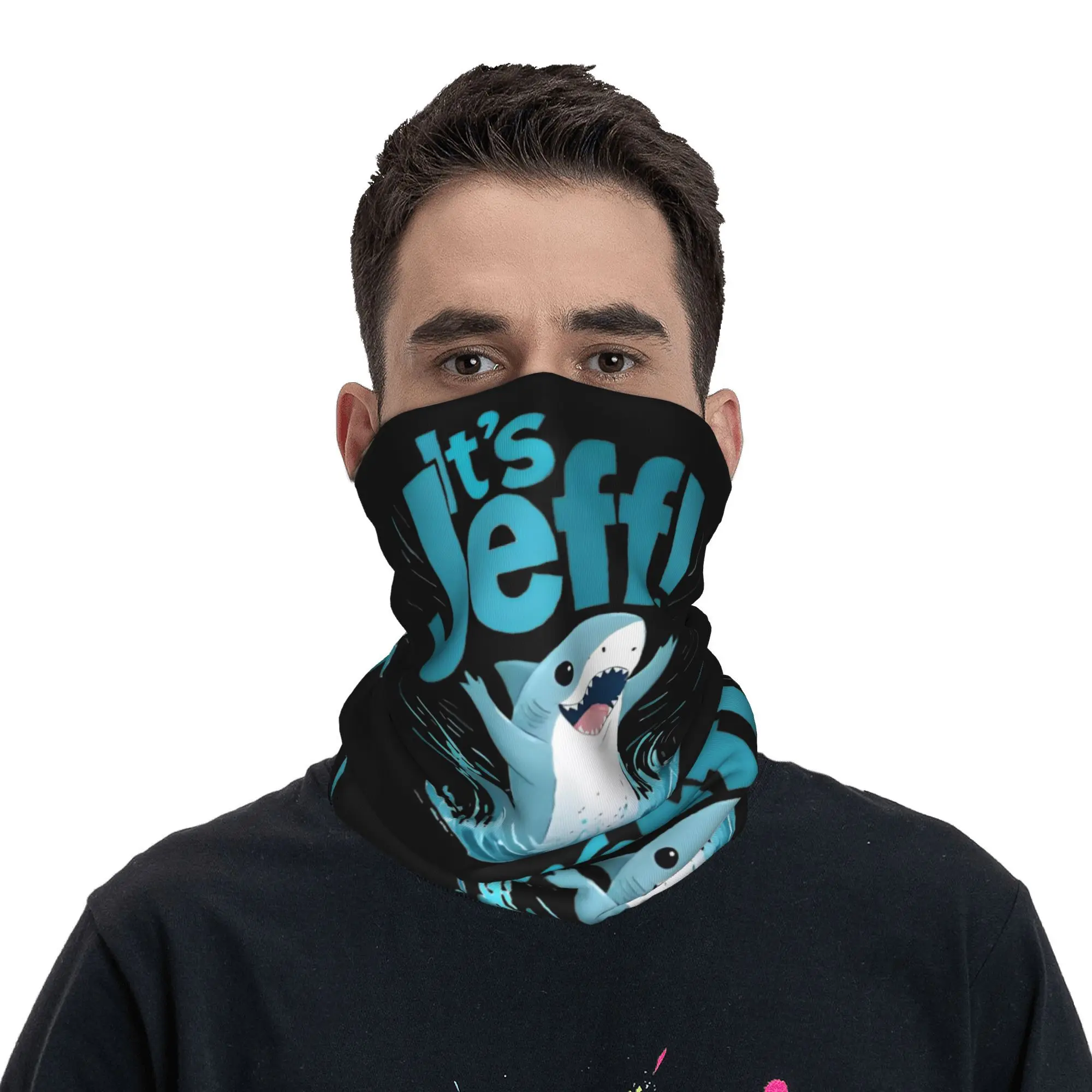 It's Jeff The Shark Bandana Neck Gaiter Printed  Wrap Scarf Multi-use Balaclava Riding for Men Women Adult All Season