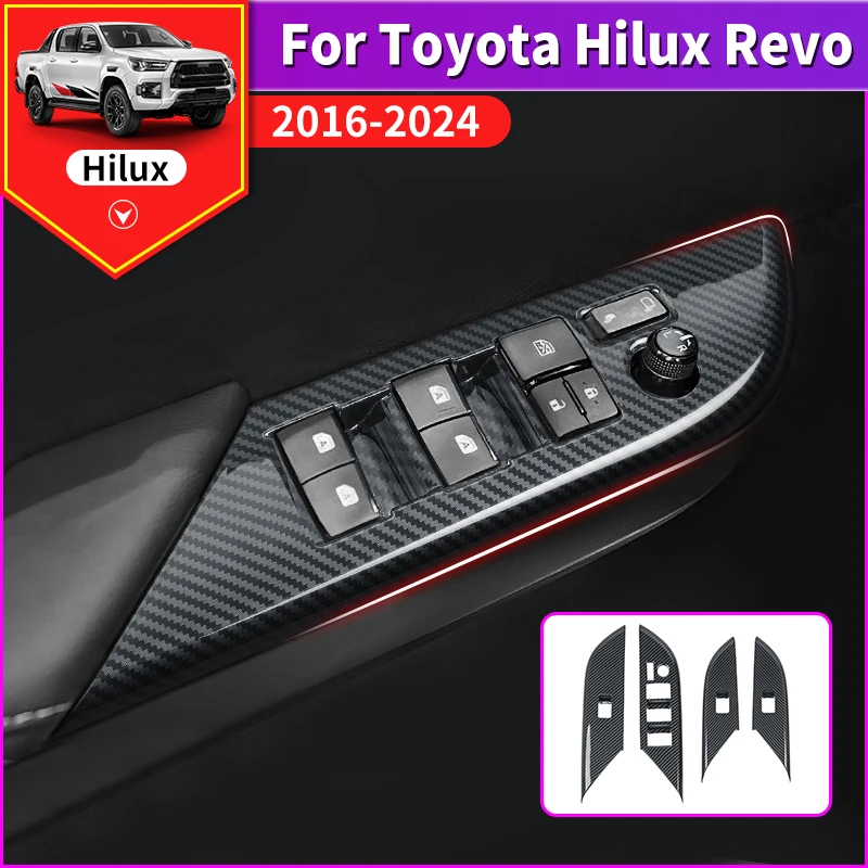 

For Toyota Hilux Pickup Truck 2024 2016 Car Window Switch Panel Cover Trim Carbon Fiber Pattern Interior Decoration Accessories