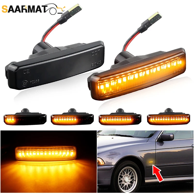 

2pcs Dynamic LED Side Markers Light Turn Signal Lamp Fit For 1995-2003 BMW 5 Series E39 M5 525i 528i 530i 540i OEM#: 63142496299