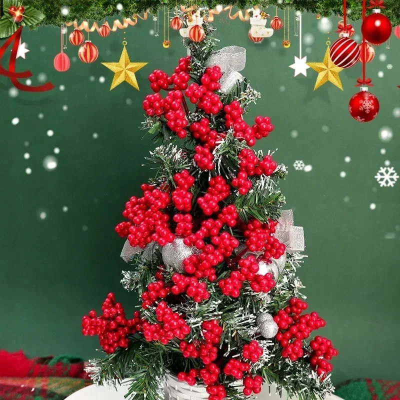 Rama de bayas de acebo rojas de Navidad, tallos artificiales de simulación de flores falsas, corona DIY, decoración del hogar para fiesta de Navidad, 50/5 piezas